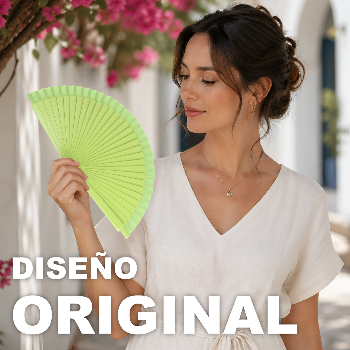 Home Universal® Pack de 1/2 Abanicos de Madera Lacados, Disponibles en Varios Colores y Tamaños, Abanico Flamenco Español para Bodas, Ferias, Fiestas, Comuniones y Eventos (19 cm, Verde Clara)