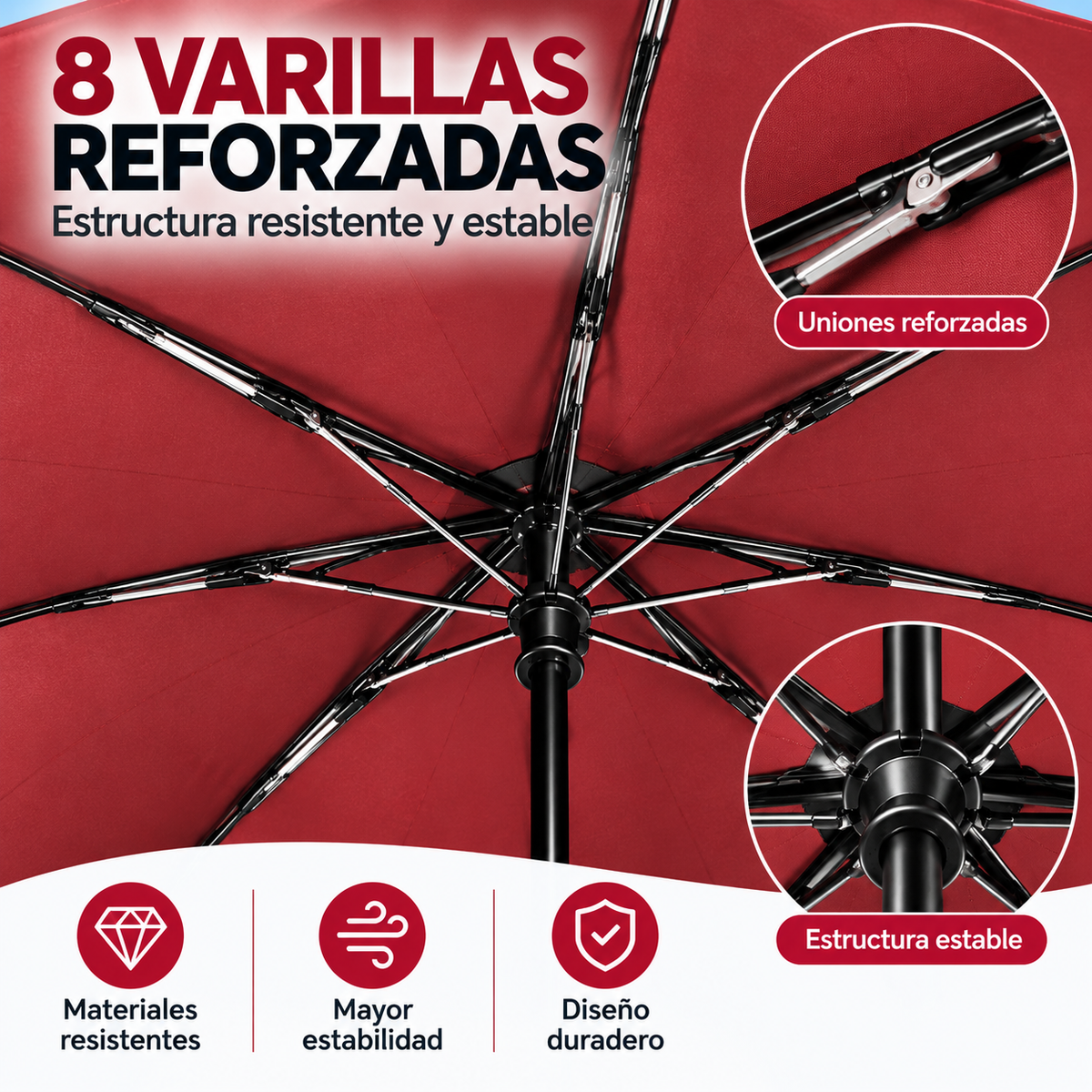 Home Universal® Paraguas Automático Plegable Grande, Compacto y Resistente, para Lluvia y Sol (Automático Apertura y Cierre (Rojo))