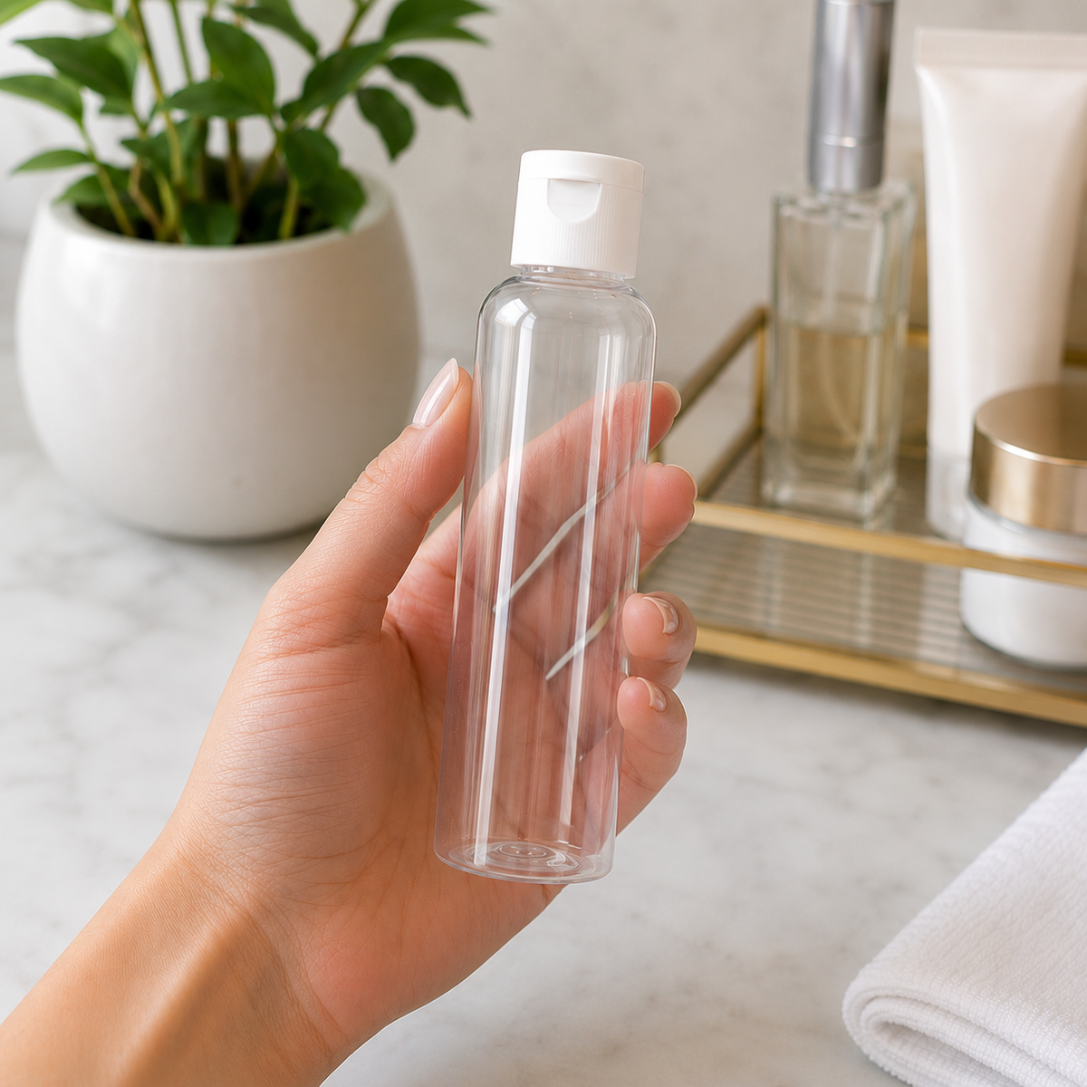 Home Universal® Botellas Vacías de Plástico con Pulverizador y Tapa Flip-Top, Reutilizables para Viaje, Cosméticos, Champú, Gel, Loción y Líquidos (150ml, Botella Tapa Flip-Top (12 Uds))
