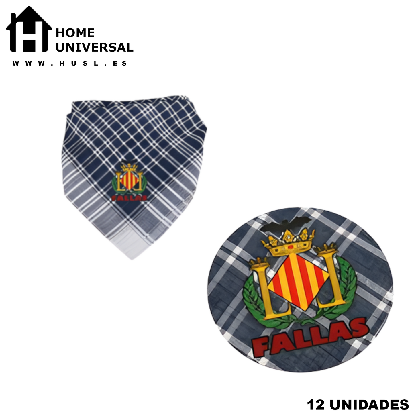 Home Universal® Pañuelo Fallero de Valencia con Escudo, Azul y Blanco 57x57cm, Azul 55x55cm  – Pañuelo Tradicional para Fallas y Fiestas Valencianas (Blanco y Azul)