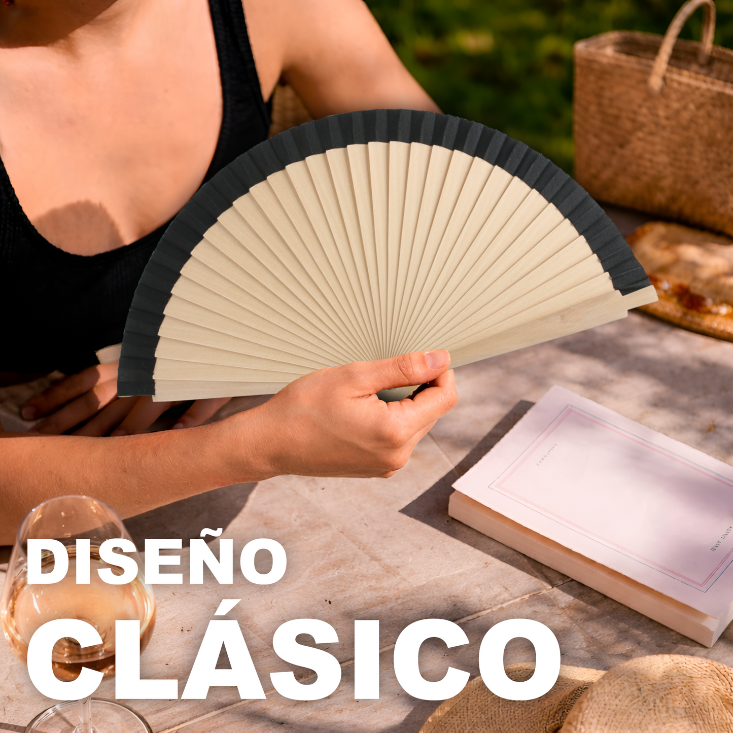 Home Universal® Abanico de Madera para Mujer, Abanico Pequeño de Mano, Modelos Lisos y de Lunares, Varios Colores Disponibles, Abanico Flamenco para Feria, Boda y Fiesta (Negro)