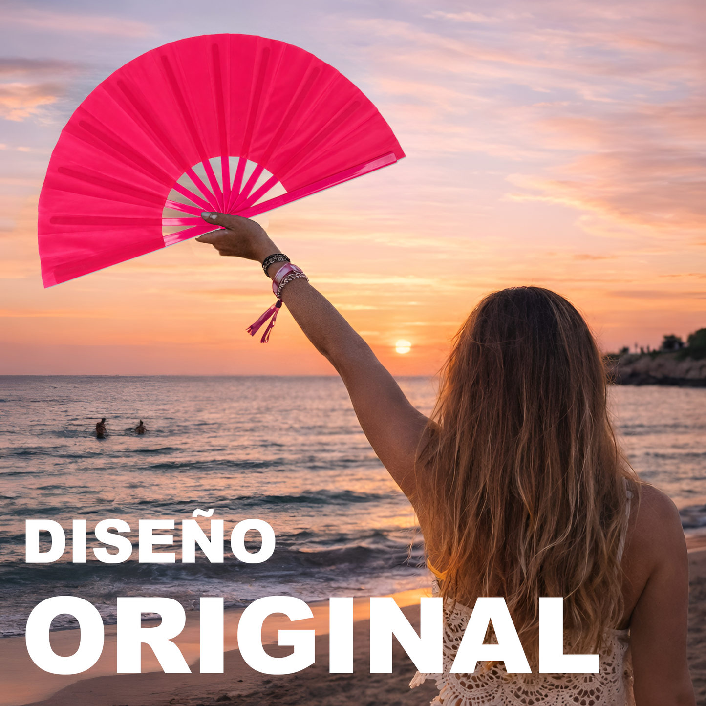 Home Universal® Abanico XXL 33 cm Grande de Plástico con Caja – Plegable, Ligero y Resistente – Efecto Fluorescente Brillante – Ideal para Verano, Fiesta, Discoteca, Pride y Eventos - Fucsia (Liso)