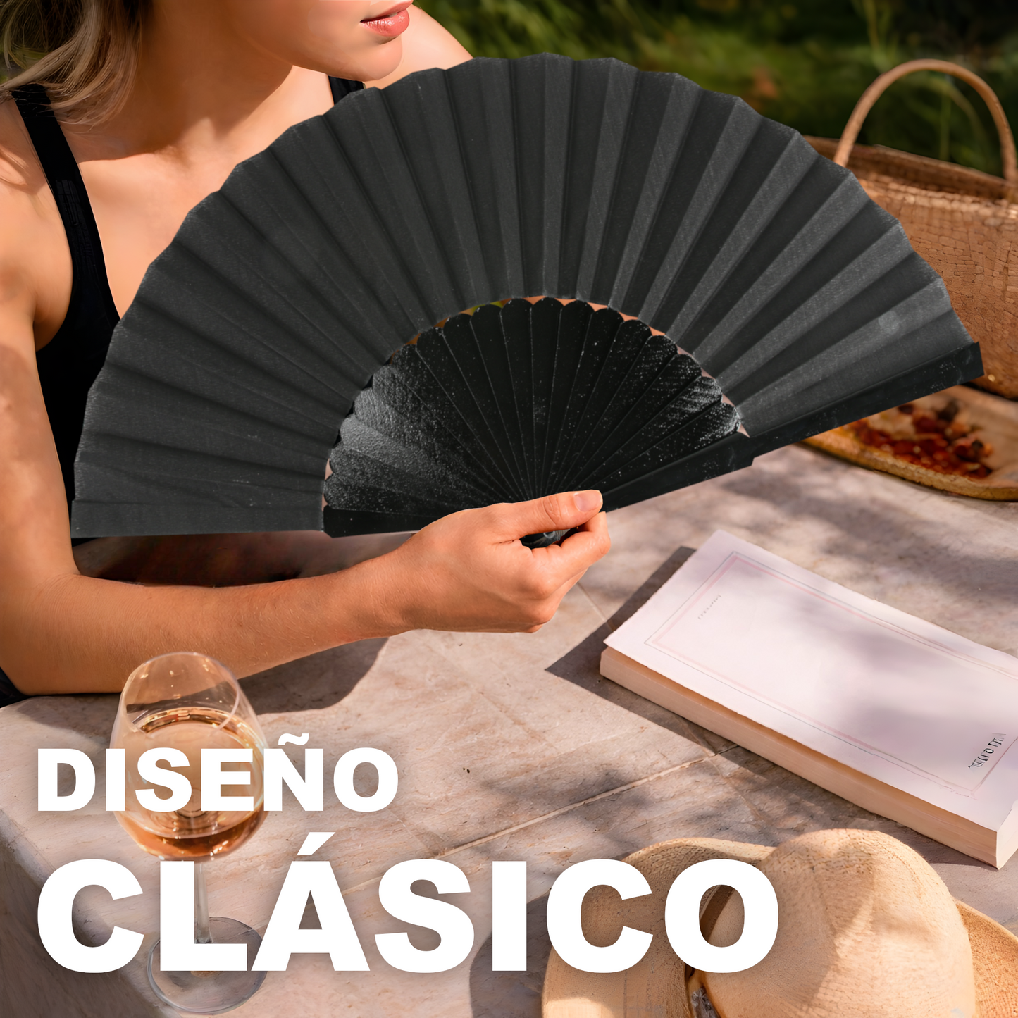 Home Universal® Abanico de madera con argollas para colgar, plegable, ligero y resistente, ideal para bodas, eventos y verano, diseño clásico y portátil perfecto para regalo y uso diario - Negro (30CM)