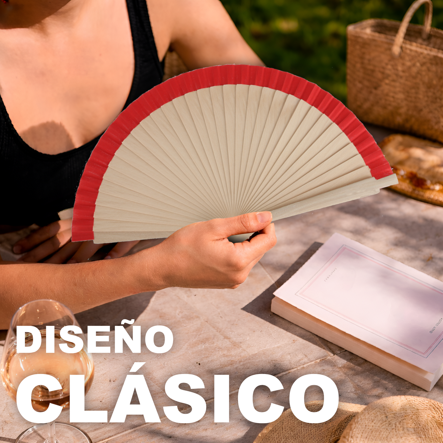 Home Universal®  Abanicos de Madera con Argolla para Cuello, Plegables con Tela en Varios Colores - Ligeros, Portátiles y Resistentes para Eventos, Bodas y Verano - Rojo 19 CM (12 Unidades)