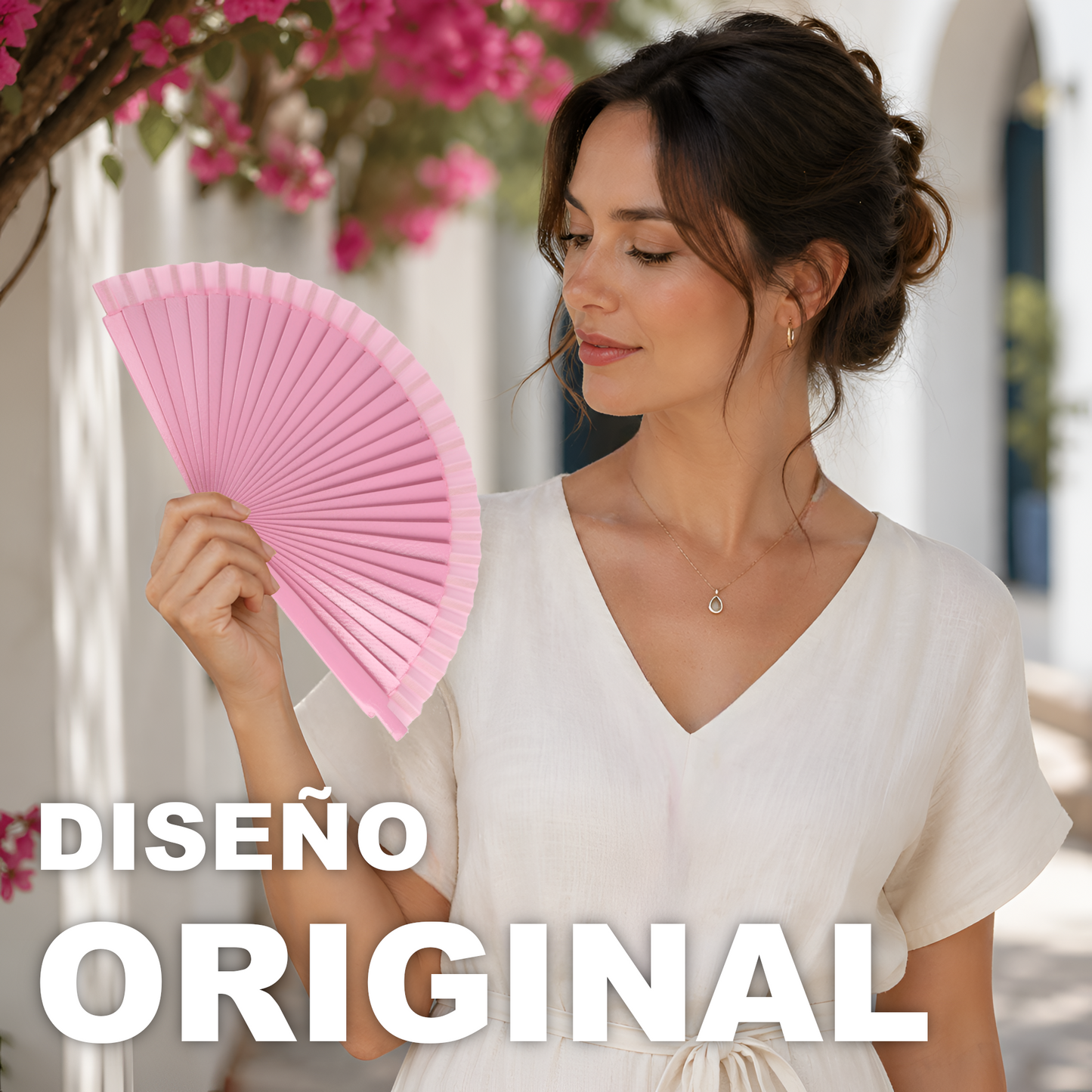 Home Universal® Pack de 1/2 Abanicos de Madera Lacados, Disponibles en Varios Colores y Tamaños, Abanico Flamenco Español para Bodas, Ferias, Fiestas, Comuniones y Eventos (19 cm, Rosa Palo)