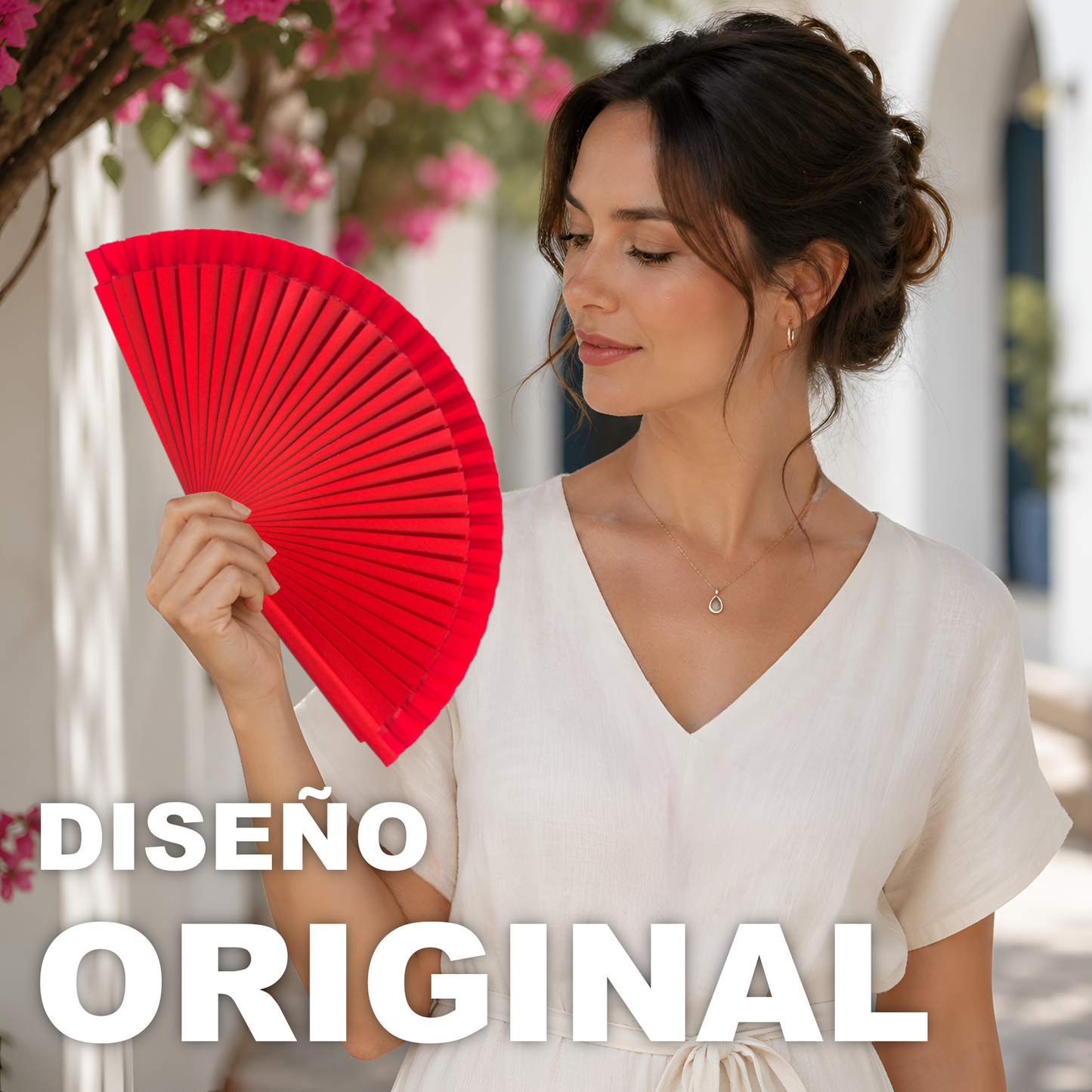 Home Universal® Pack de 1/2 Abanicos de Madera Lacados, Disponibles en Varios Colores y Tamaños, Abanico Flamenco Español para Bodas, Ferias, Fiestas, Comuniones y Eventos (23 cm, Rojo)