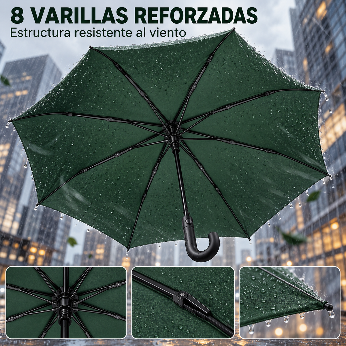 Home Universal® Paraguas Automático Plegable Grande, Compacto y Resistente, para Lluvia y Sol (Mango Curvo (Verde))