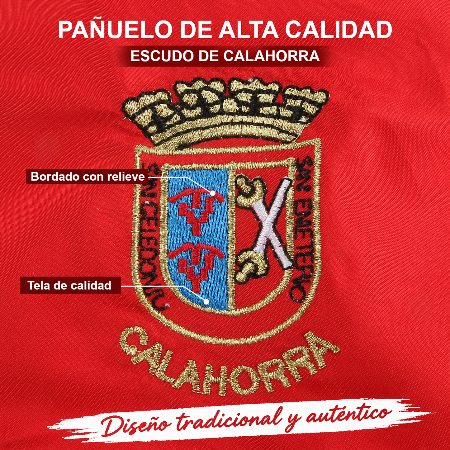 Home Universal® Pañuelo Rojo para Fiestas Calahorra San Emeterio y San Celedonio – Tradicional, Cómodo y Resistente para Celebraciones y Eventos Populares (Pañuelo Rojo - Bordado de Escudo Calahorra)