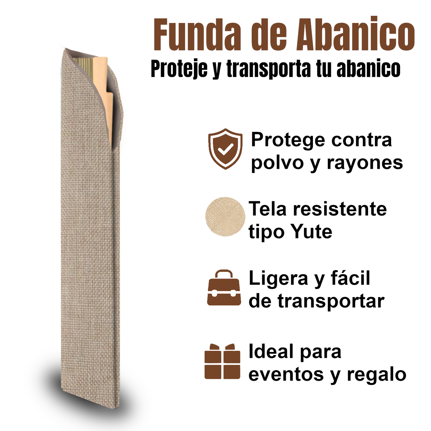 Home Universal ® 12 Piezas Funda De Abanicos, Bolsa De Abanicos, Bolsa De Regalo, Detalles Para Invitados, Regalos De Boda, Fiestas, Comunión o Bautizo (Tela Yute Beige, 5.5 x 25)