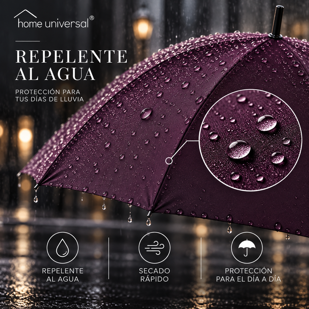 Home Universal® Paraguas Grande Semiautomático, Paraguas Largo Resistente al Viento con Mango Curvo para Mujer y Hombre (Morado (Liso))