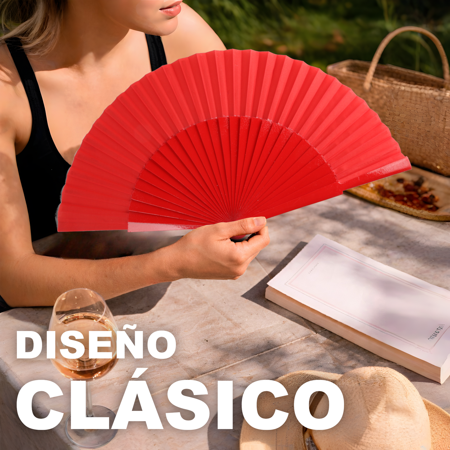 Home Universal® Abanico de madera con argollas para colgar, plegable, ligero y resistente, ideal para bodas, eventos y verano, diseño clásico y portátil perfecto para regalo y uso diario - Rojo (27CM)