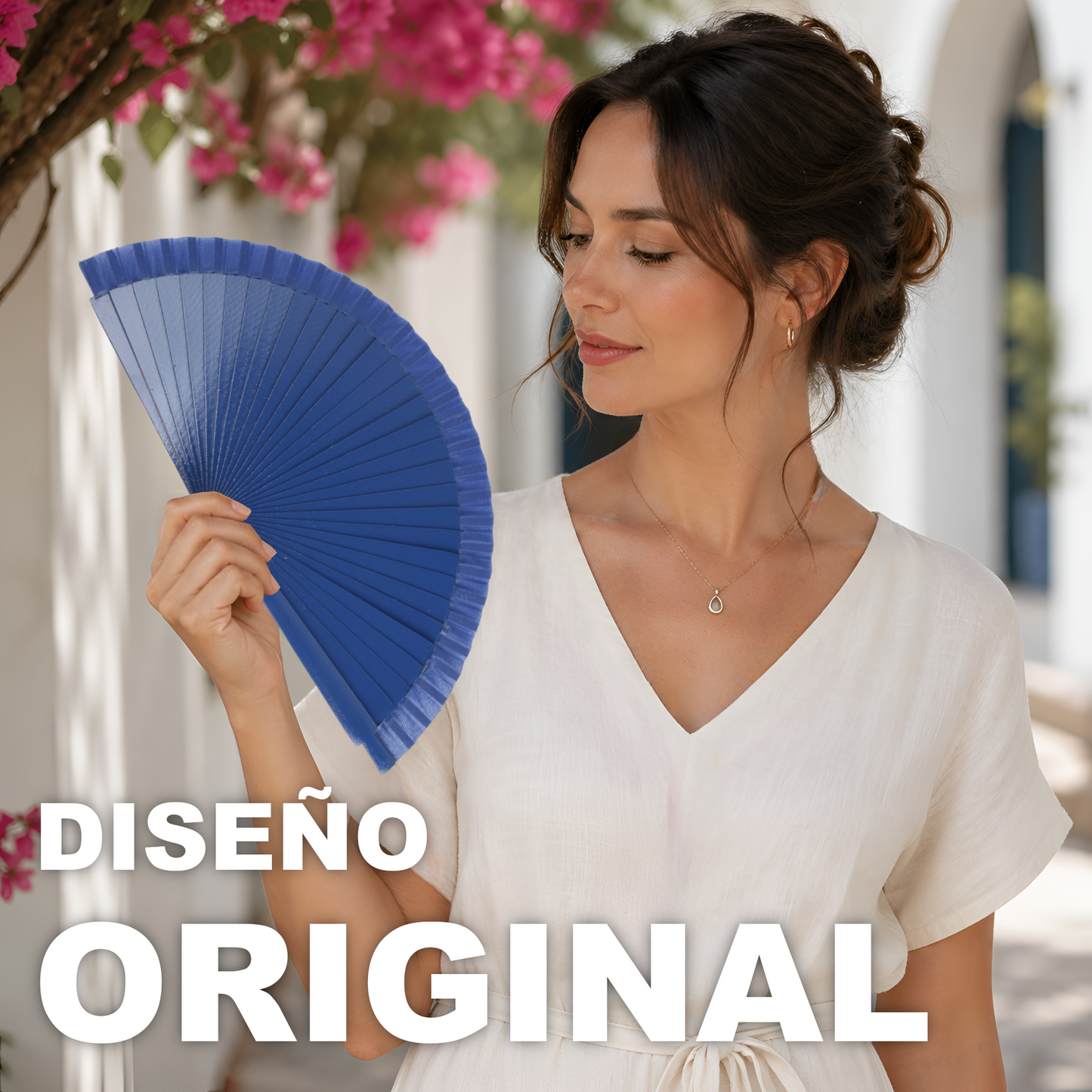 Home Universal® Pack de 1/2 Abanicos de Madera Lacados, Disponibles en Varios Colores y Tamaños, Abanico Flamenco Español para Bodas, Ferias, Fiestas, Comuniones y Eventos (23 cm, Azul Oscuro)