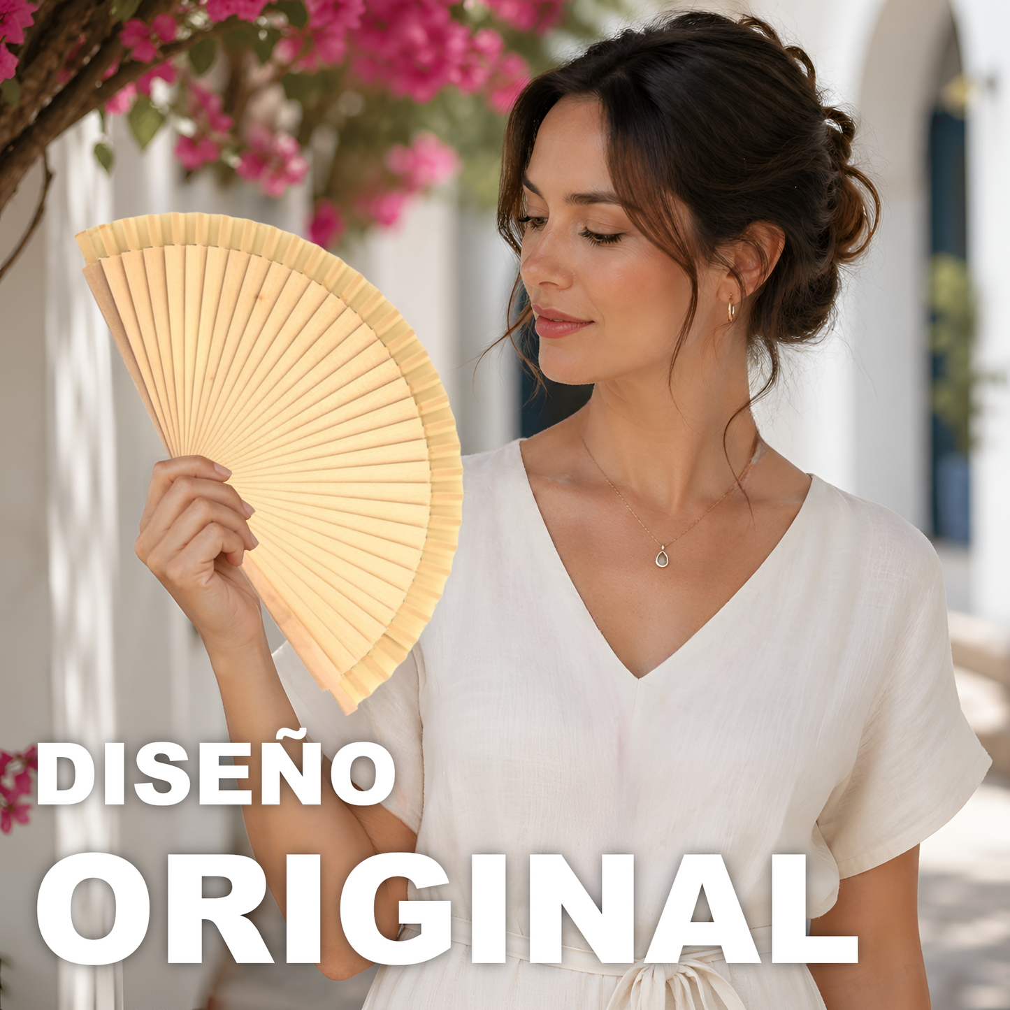 Home Universal® Pack de 12 Abanicos de Madera Lacados, Disponibles en Varios Colores y Tamaños, Abanico Flamenco Español para Bodas, Ferias, Fiestas, Comuniones y Eventos (Color Madera)
