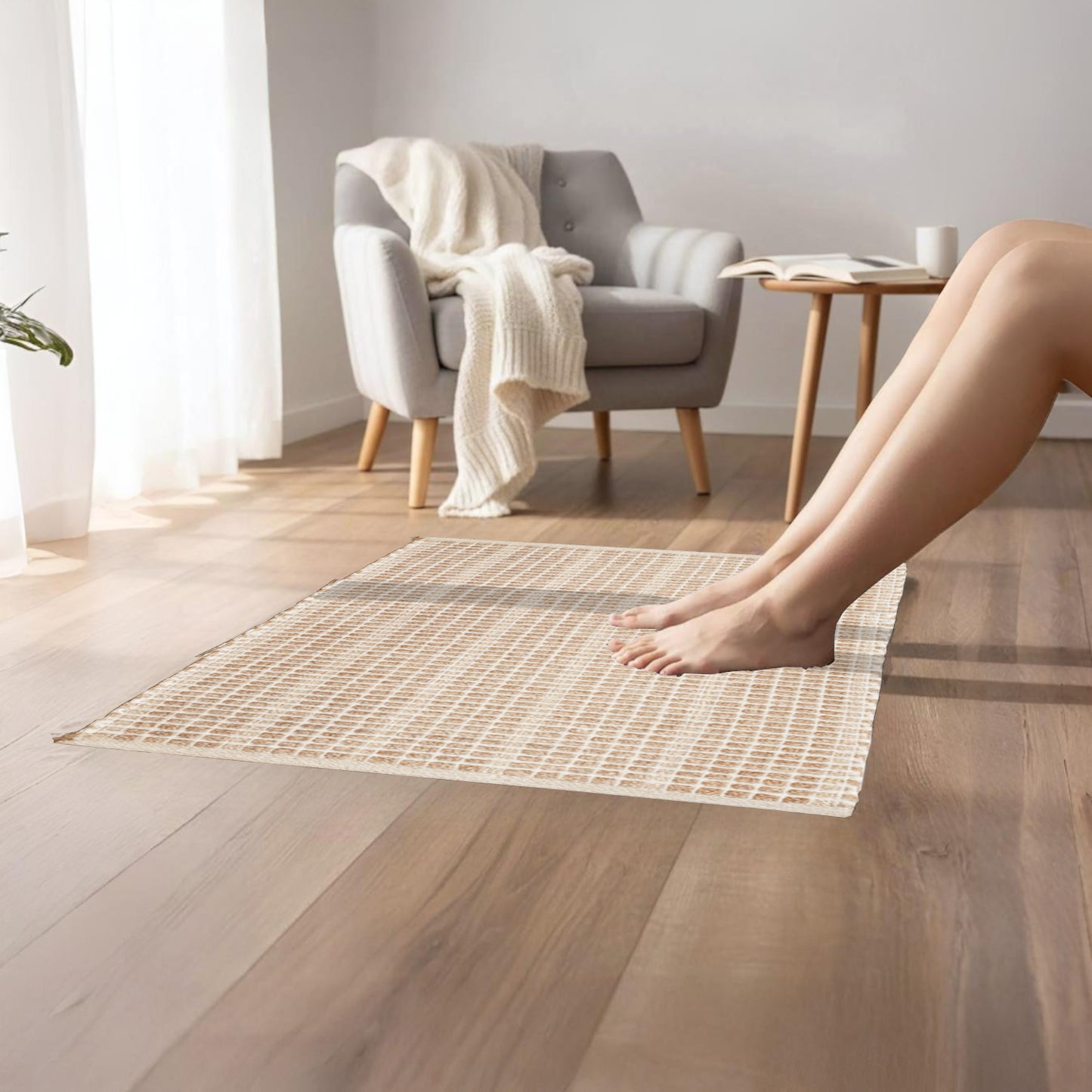 Home Universal® Alfombra Jarapa de Algodón Lavable | Diseño Geométrico Artesanal | Decoración Boho Mediterránea para Salón, Dormitorio, Pasillo y Cocina | Suave, Ligera y Resistente | Trenzado Cuadros