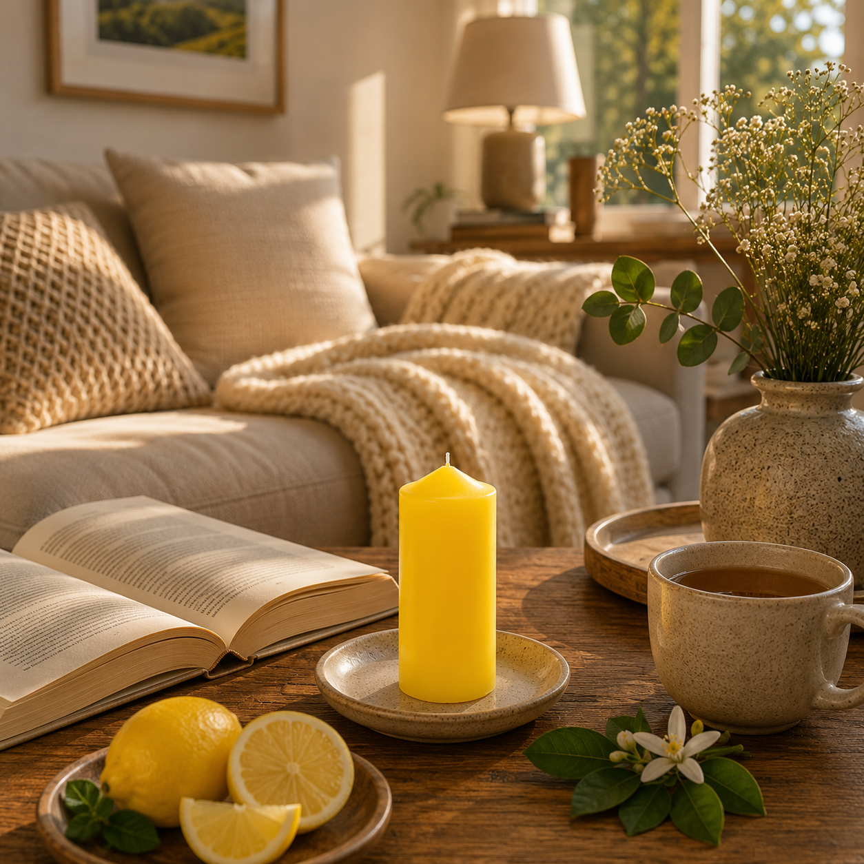 Home Universal® 6 Velas Aromáticas Perfumadas, 9 Aromas Disponibles, 2 Tamaños Disponibles, Velas Decorativas para Hogar, Relax, Spa y Aromaterapia (AMARILLO CITRICO Ø47 × 110 mm)