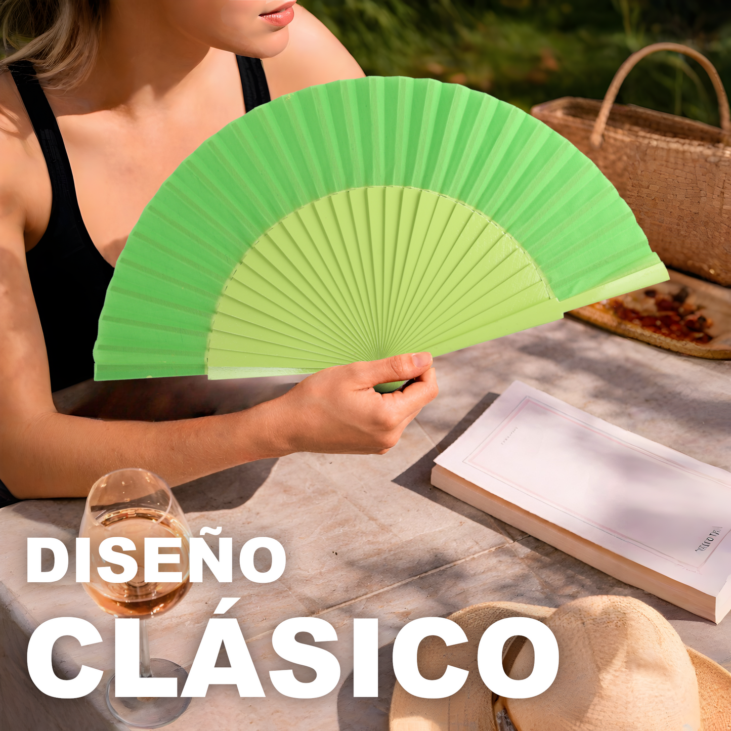 Home Universal® Abanico de madera con argollas para colgar, plegable, ligero y resistente, ideal para bodas, eventos y verano, diseño clásico y portátil perfecto para regalo y uso diario - Verde Claro (27CM)
