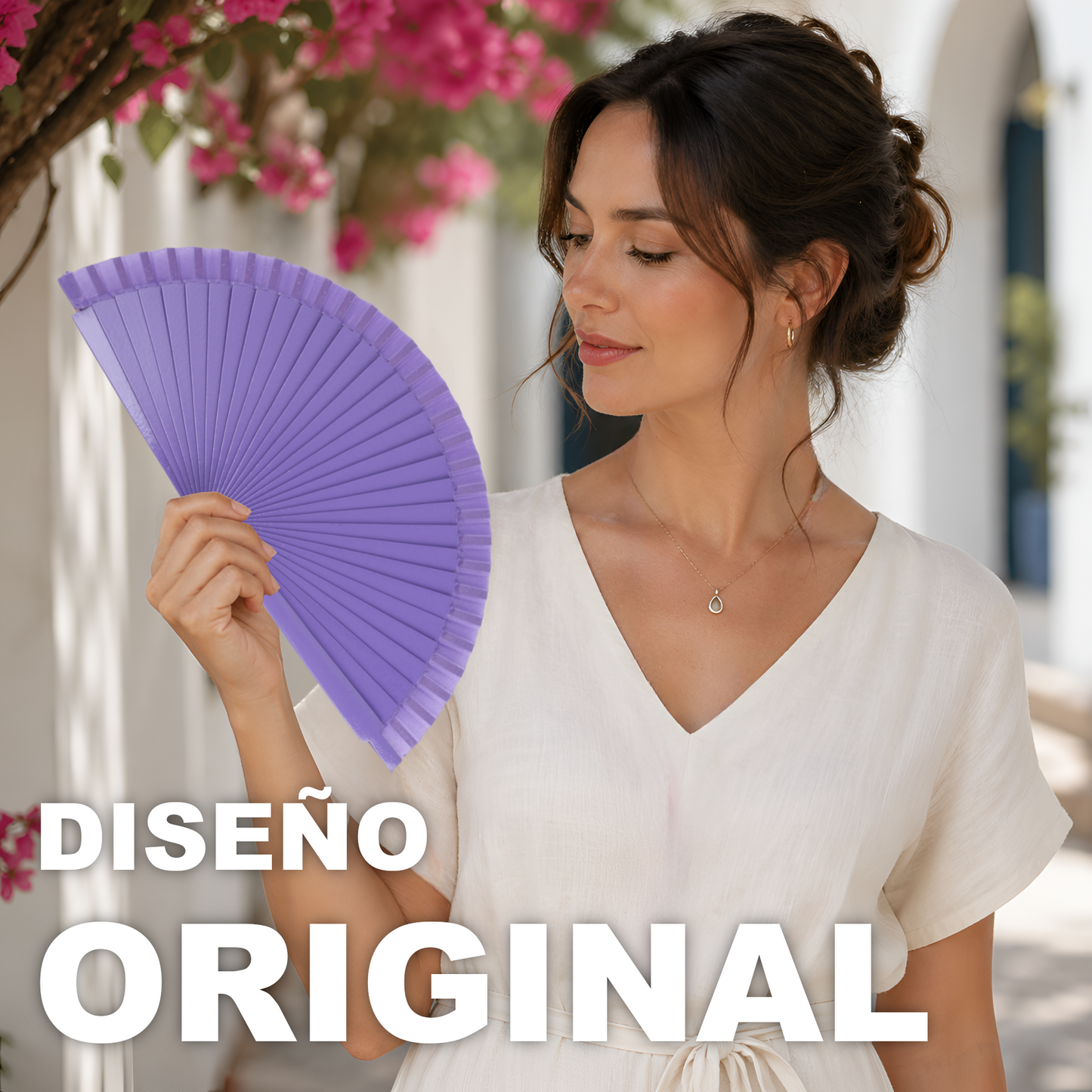 Home Universal® Pack de 1/2 Abanicos de Madera Lacados, Disponibles en Varios Colores y Tamaños, Abanico Flamenco Español para Bodas, Ferias, Fiestas, Comuniones y Eventos (23 cm, Morado)