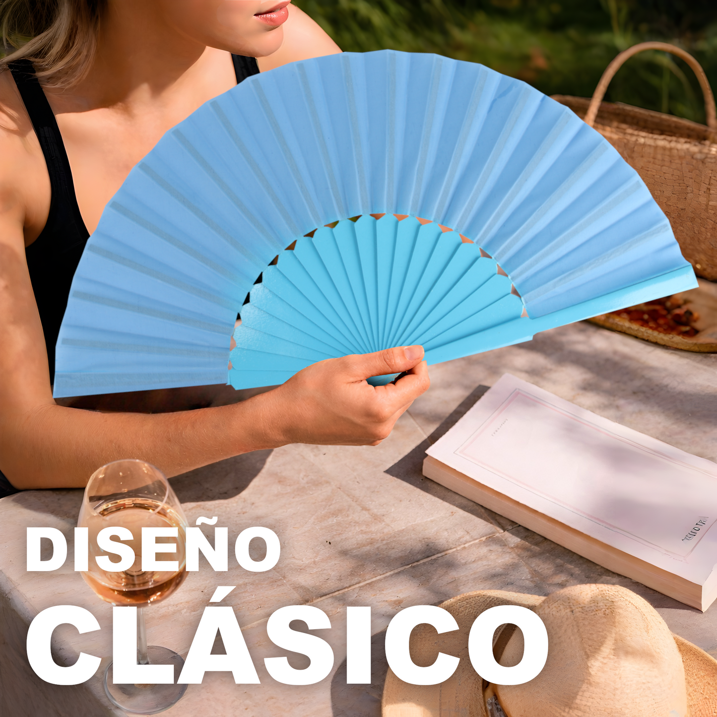 Home Universal® Abanico de madera con argollas para colgar, plegable, ligero y resistente, ideal para bodas, eventos y verano, diseño clásico y portátil perfecto para regalo y uso diario - Azul celeste (30CM)