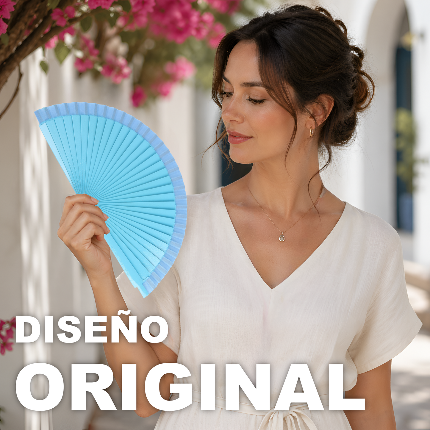 Home Universal® Pack de 1/2 Abanicos de Madera Lacados, Disponibles en Varios Colores y Tamaños, Abanico Flamenco Español para Bodas, Ferias, Fiestas, Comuniones y Eventos (19 cm, Azul Marino)