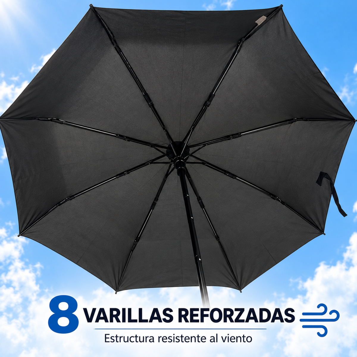 Home Universal® Paraguas Automático Plegable Grande, Compacto y Resistente, para Lluvia y Sol (Solo Apertura Automática (Negro))