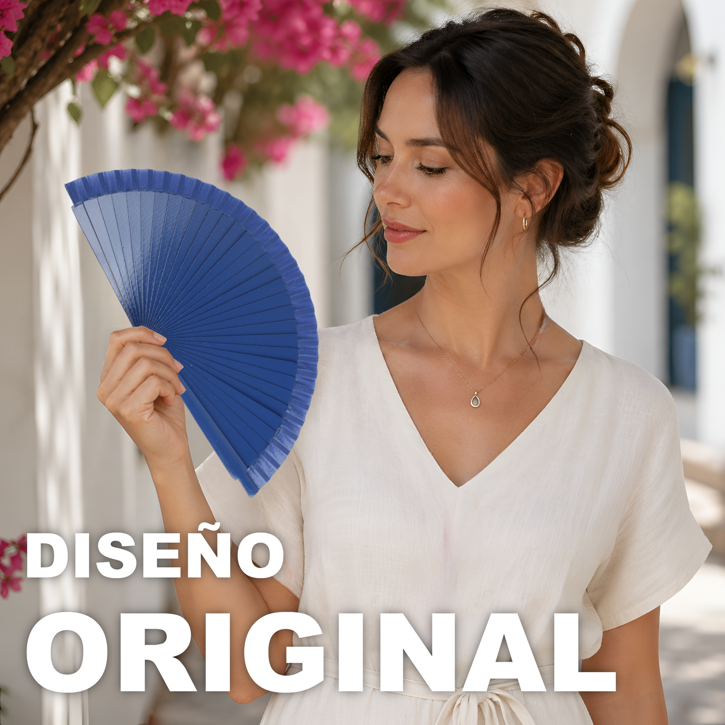 Home Universal® Pack de 1/2 Abanicos de Madera Lacados, Disponibles en Varios Colores y Tamaños, Abanico Flamenco Español para Bodas, Ferias, Fiestas, Comuniones y Eventos (19 cm, Azul Oscuro)