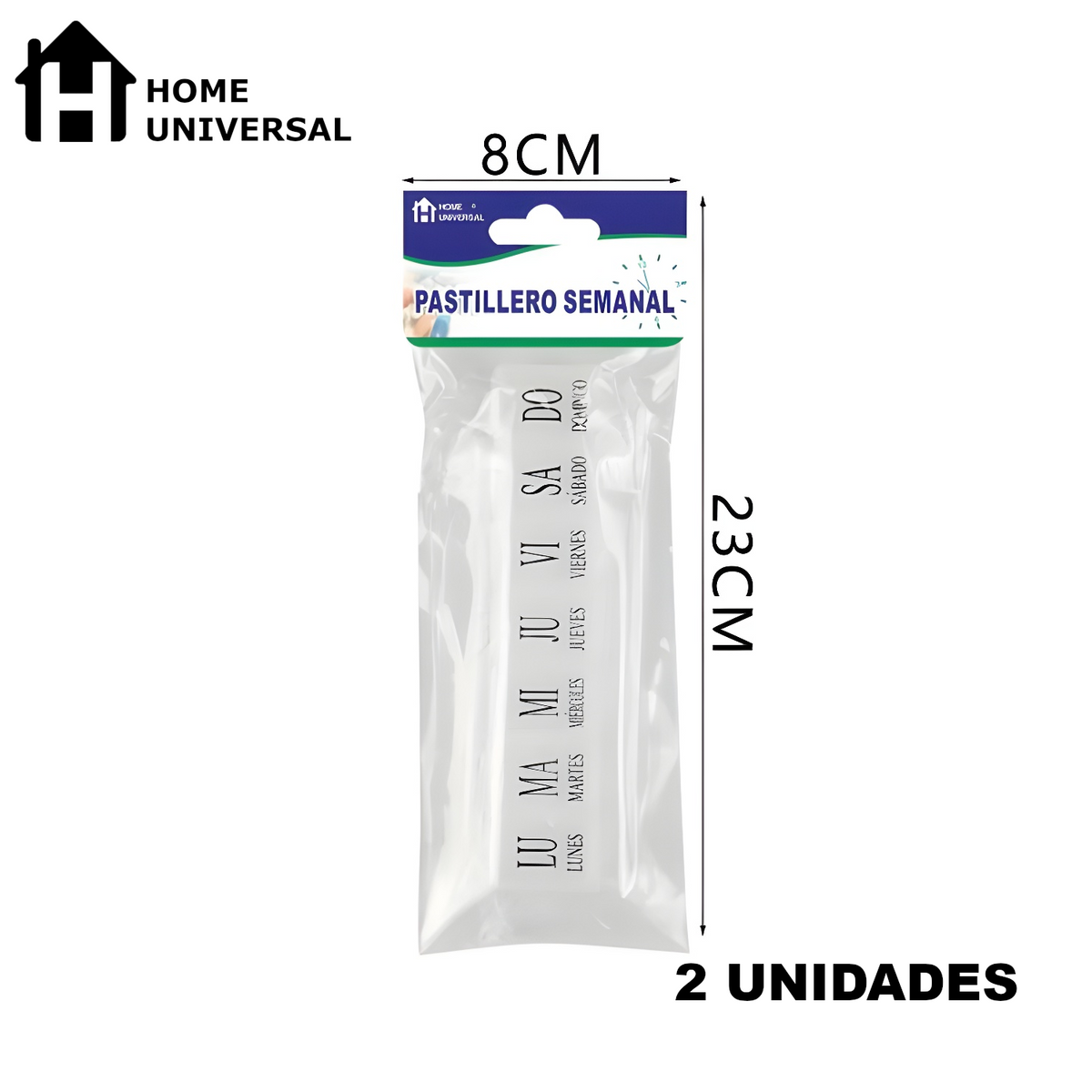 Home Universal® Pastillero portátil y semanal con 6, 7 o 28 compartimentos | Caja organizadora de pastillas con cortador integrado – Diferentes colores y formatos (Pastillero semanal 7 compartimentos - Rectangular)