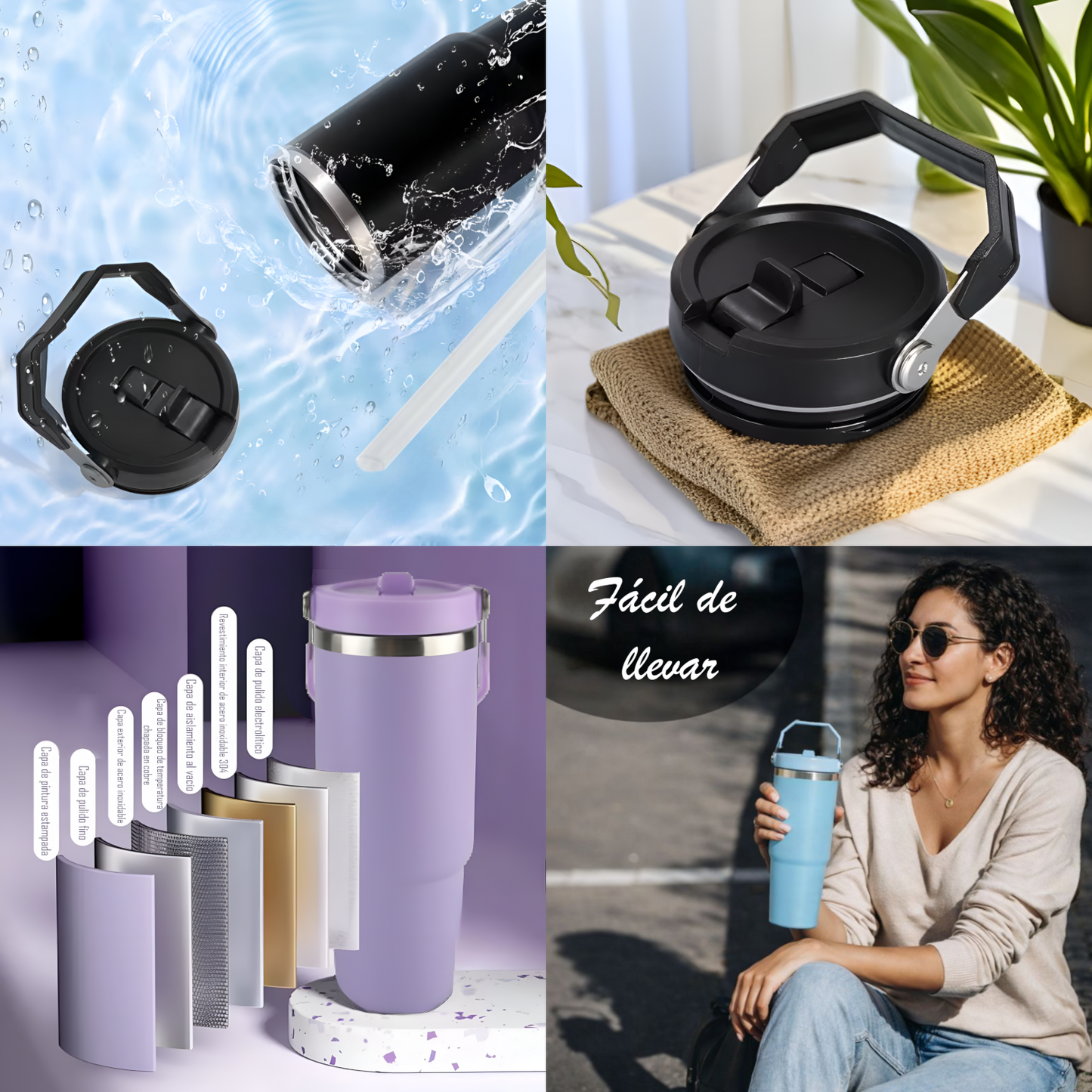 Home Universal ® Vaso térmico 890 ml | Botella de Agua Térmica 0,89L con Pajita | Acero Inoxidable sin BPA | Mantiene Frío 24h y Calor 12h | Termo Reutilizable Fácil de Llevar y Apto Lavavajillas (Blanco)