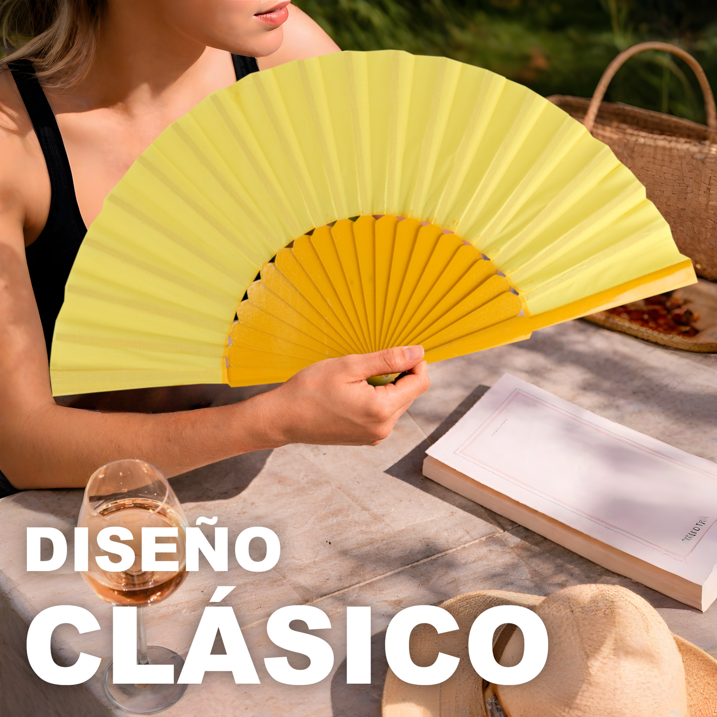 Home Universal® Abanico de madera con argollas para colgar, plegable, ligero y resistente, ideal para bodas, eventos y verano, diseño clásico y portátil perfecto para regalo y uso diario - Amarillo (30CM)