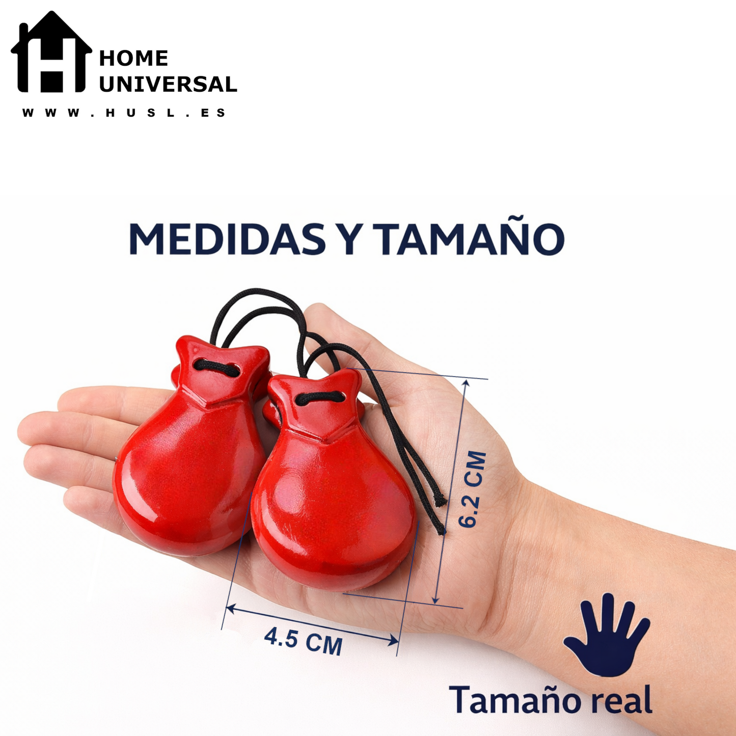 Home Universal® Castañuelas Flamencas Rojas con Lunares, Castañuelas Españolas para Baile de Flamenco,Sonido Tradicional,Ideales para Fiestas de Sevilla, Ferias, Disfraces y Eventos Españoles,2 Piezas (Color Liso · Rojo)