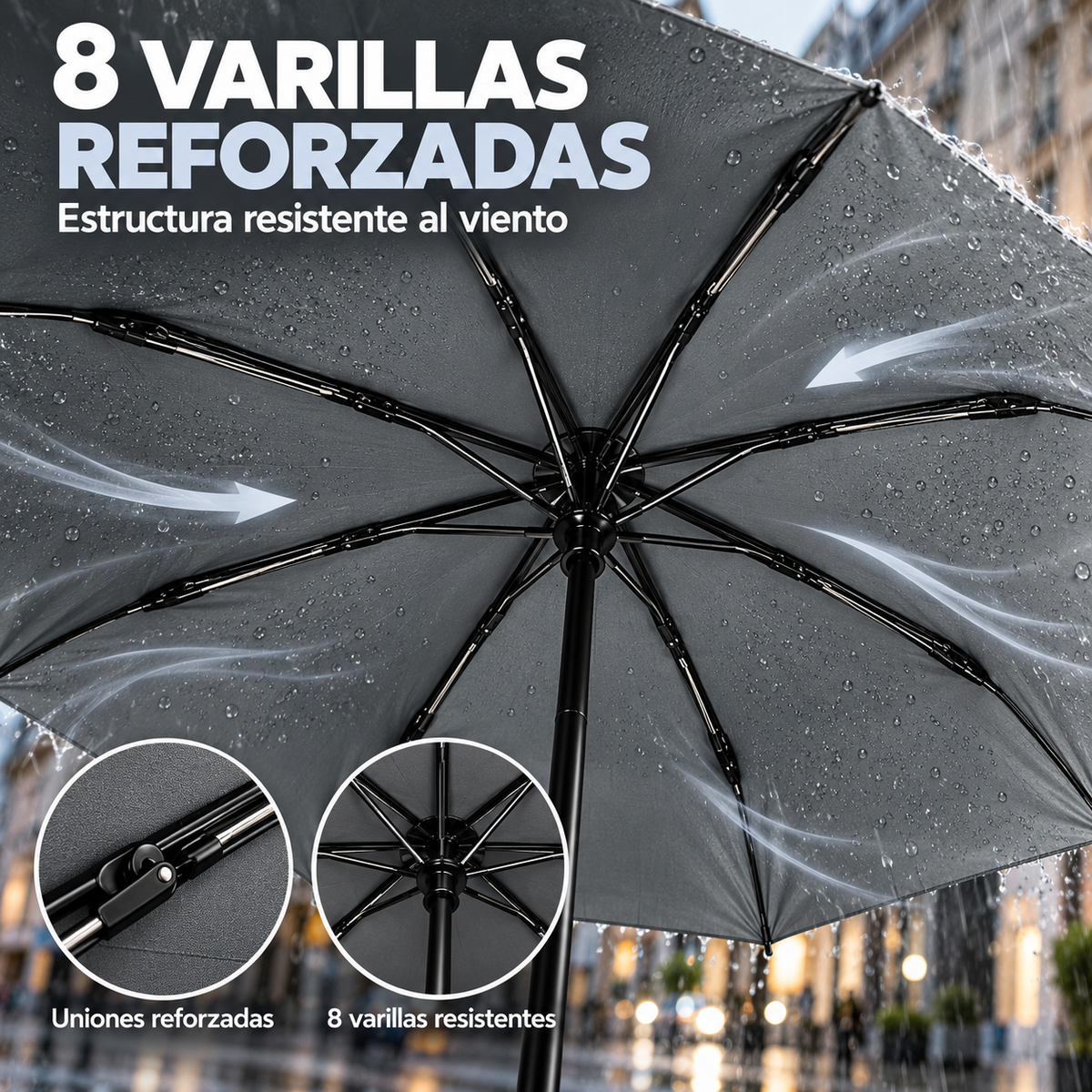 Home Universal® Paraguas Automático Plegable Grande, Compacto y Resistente, para Lluvia y Sol (Mango Curvo (Gris))