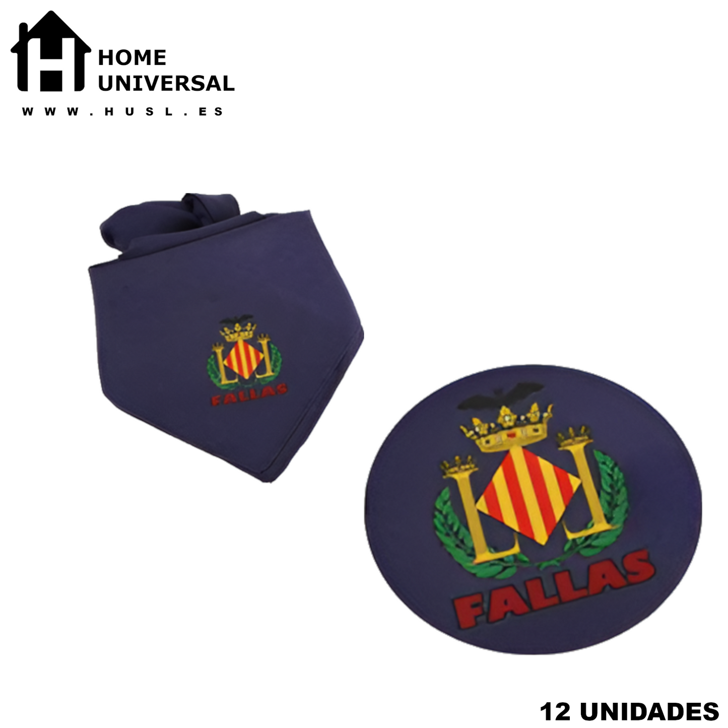 Home Universal® Pañuelo Fallero de Valencia con Escudo, Azul y Blanco 57x57cm, Azul 55x55cm  – Pañuelo Tradicional para Fallas y Fiestas Valencianas (Azul)