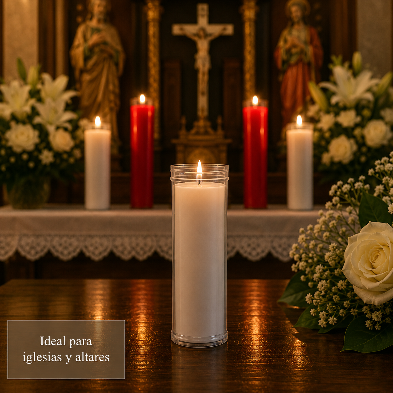Home Universal® Velón Votivo para Iglesia y Altar, Rojo o Transparente, Varios Tamaños, Larga Duración, Ideal para Oración, Capillas, Iglesias y Velatorios (Velón Santísimo Transparente (6 Uds))