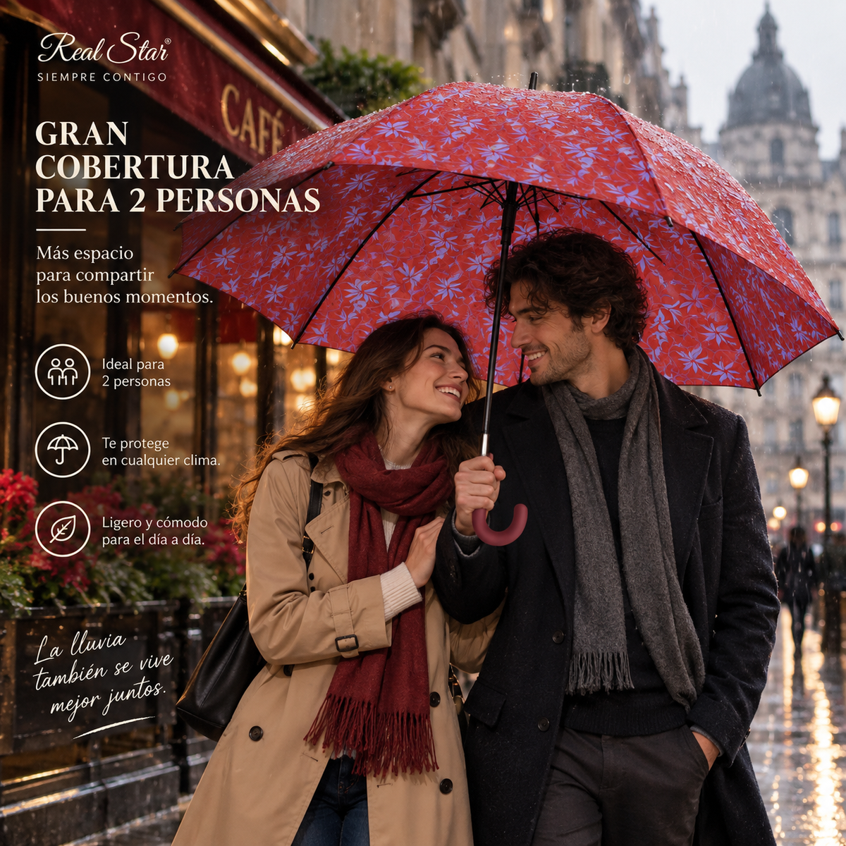 Home Universal® Paraguas Grande Semiautomático, Paraguas Largo Resistente al Viento con Mango Curvo para Mujer y Hombre (Rojo Carmesí)