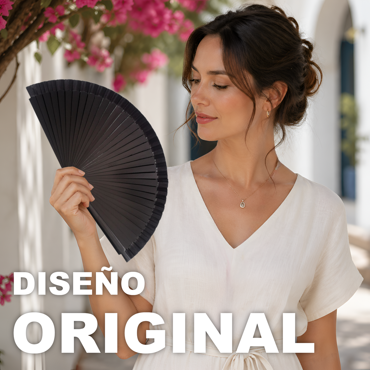 Home Universal® Pack de 1/2 Abanicos de Madera Lacados, Disponibles en Varios Colores y Tamaños, Abanico Flamenco Español para Bodas, Ferias, Fiestas, Comuniones y Eventos (23 cm, Negro)
