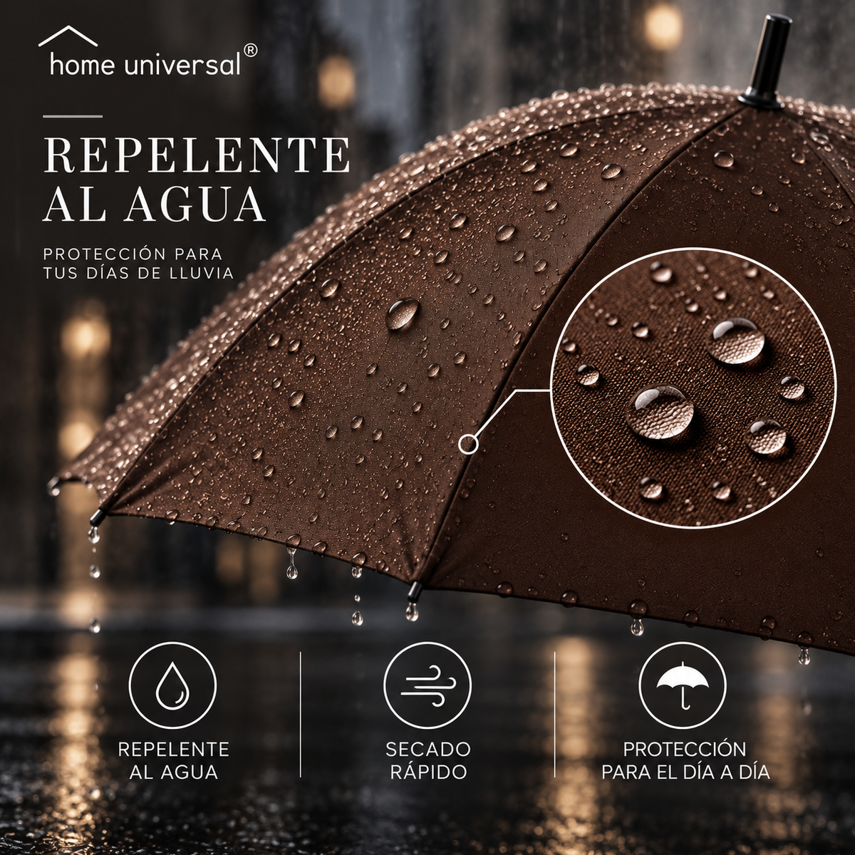 Home Universal® Paraguas Grande Semiautomático, Paraguas Largo Resistente al Viento con Mango Curvo para Mujer y Hombre (Marrón (Liso))