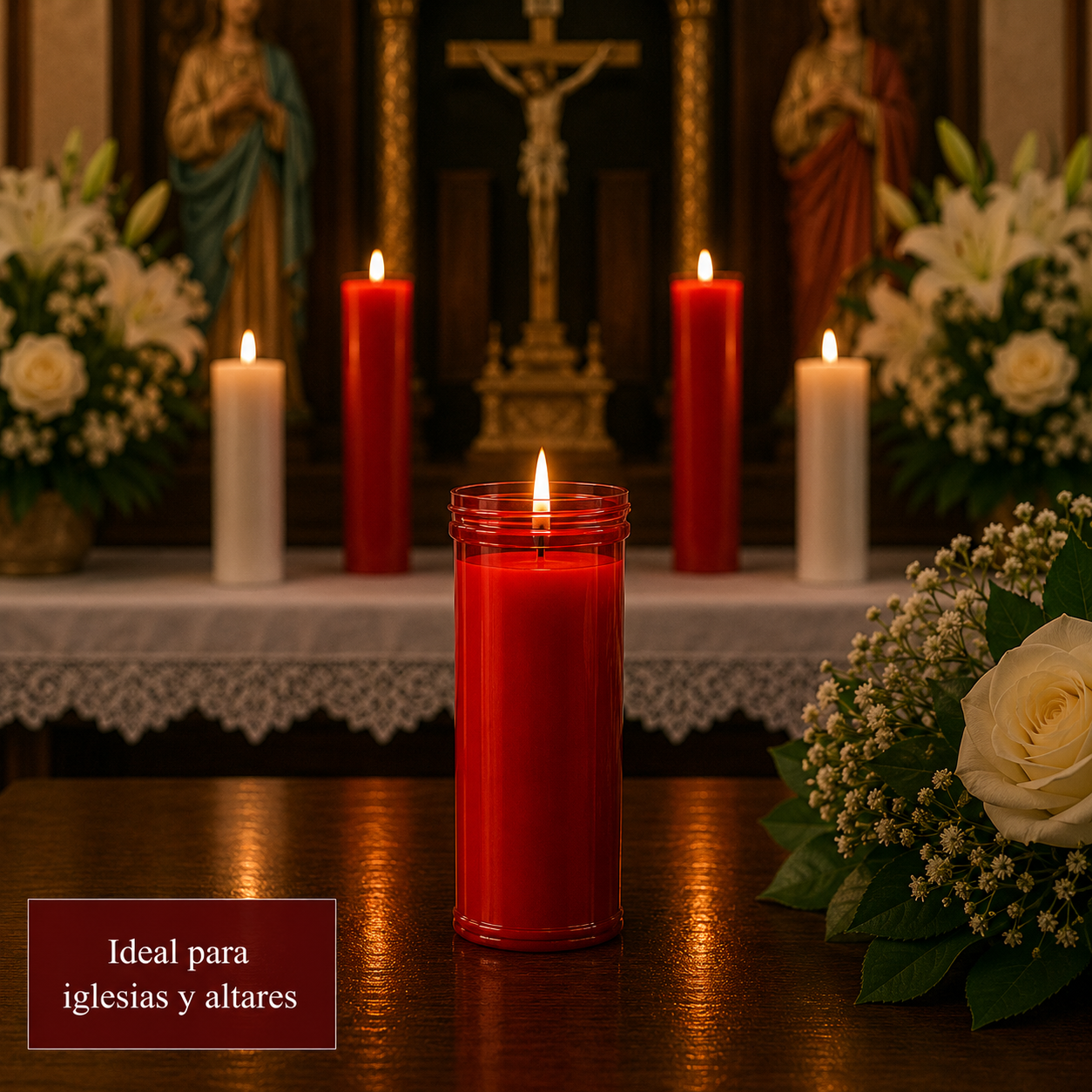 Home Universal® Velón Votivo para Iglesia y Altar, Rojo o Transparente, Varios Tamaños, Larga Duración, Ideal para Oración, Capillas, Iglesias y Velatorios (Velón Santísimo XL Rojo (6 Uds))