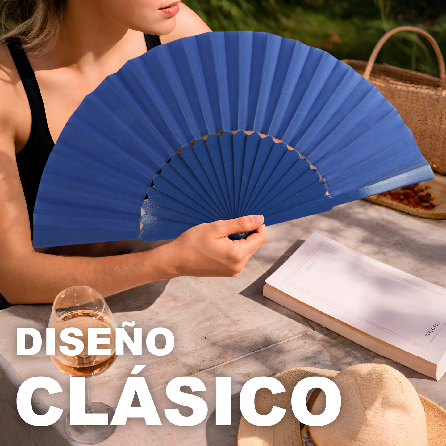 Home Universal® Abanico de madera con argollas para colgar, plegable, ligero y resistente, ideal para bodas, eventos y verano, diseño clásico y portátil perfecto para regalo y uso diario - Azul Marino (30CM)