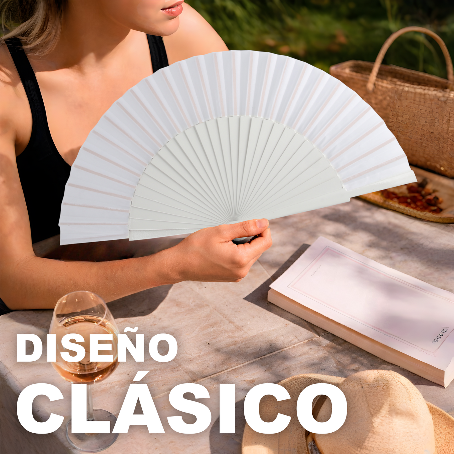 Home Universal® Abanico de madera con argollas para colgar, plegable, ligero y resistente, ideal para bodas, eventos y verano, diseño clásico y portátil perfecto para regalo y uso diario - Blanco (27CM)