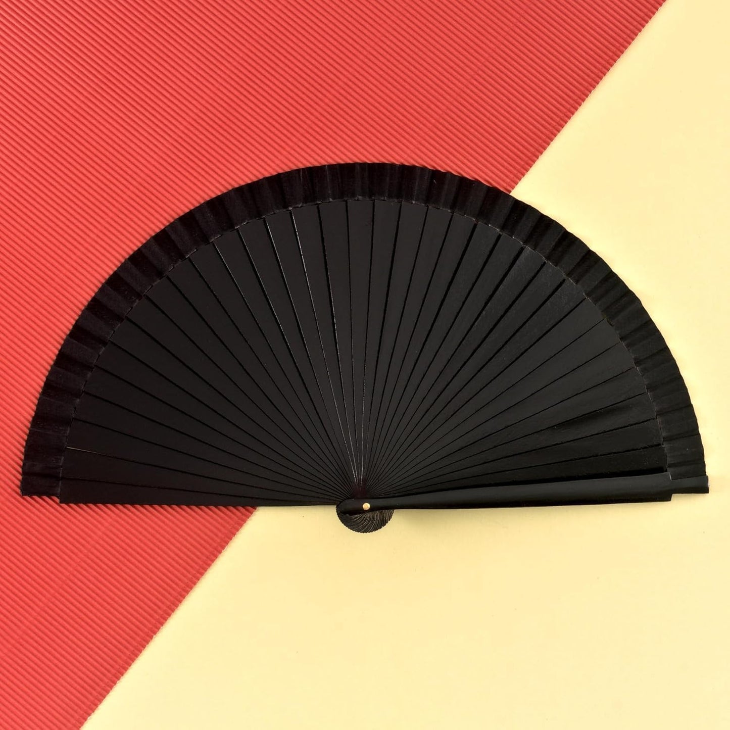 Home Universal ® Abanico Madera Español con Tela Lisa 23cm, Detalles para los Invitados, Regalos de Boda, Fiestas, Comuniones y Otros Eventos (Negro)