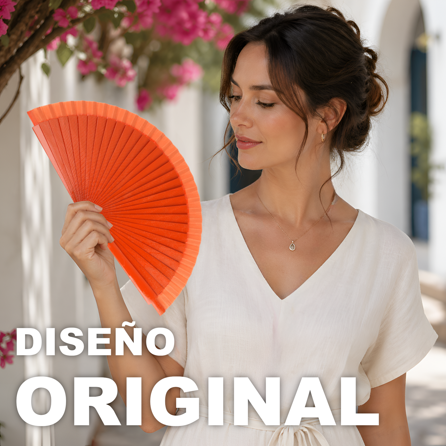 Home Universal® Pack de 1/2 Abanicos de Madera Lacados, Disponibles en Varios Colores y Tamaños, Abanico Flamenco Español para Bodas, Ferias, Fiestas, Comuniones y Eventos (23 cm, Naranja)