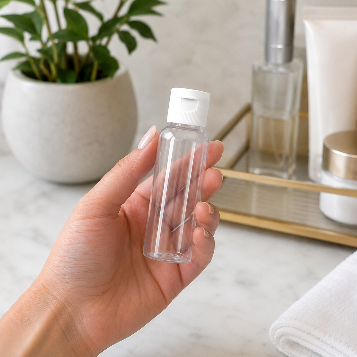 Home Universal® Botellas Vacías de Plástico con Pulverizador y Tapa Flip-Top, Reutilizables para Viaje, Cosméticos, Champú, Gel, Loción y Líquidos (75ml, Botella Tapa Flip-Top (30 Uds))