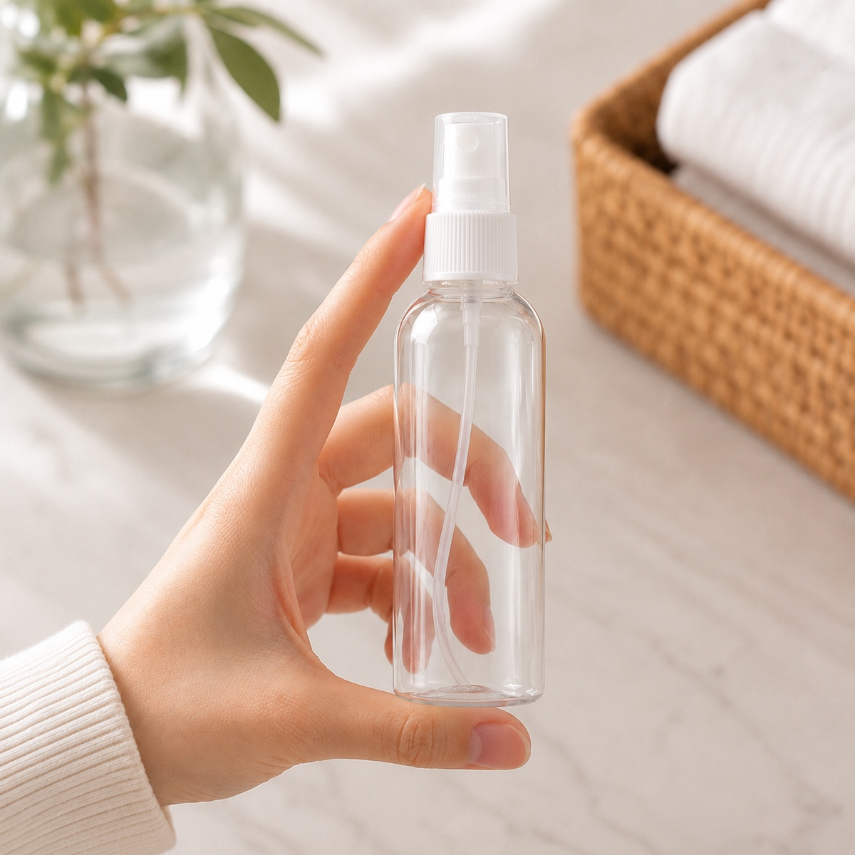 Home Universal® Botellas Vacías de Plástico con Pulverizador y Tapa Flip-Top, Reutilizables para Viaje, Cosméticos, Champú, Gel, Loción y Líquidos (100ml, Botella Pulverizadora (12 Uds))