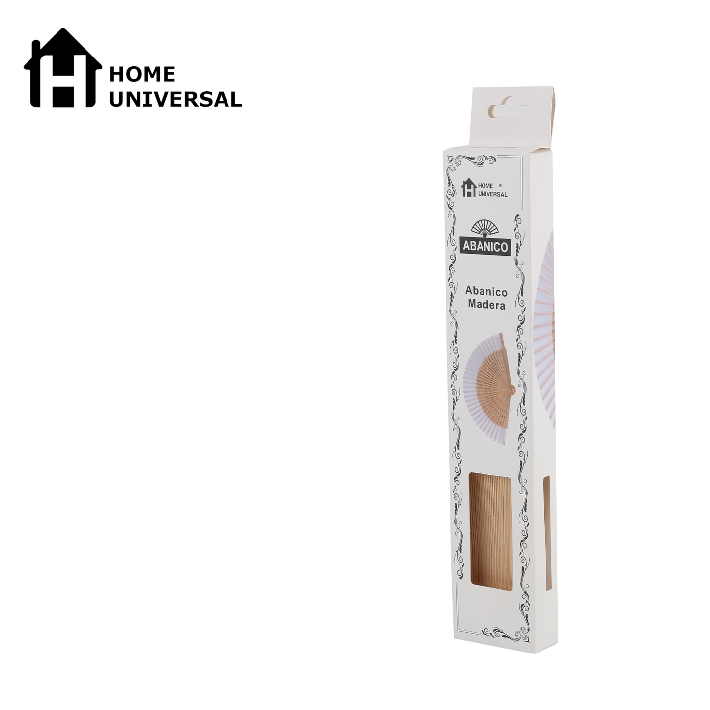 Home Universal ® Pack 12 Unidades Abanicos Madera con Tela Lisa 23cm, Detalles para los Invitados, Regalos de Boda, Fiestas, Comuniones y Otros Eventos (Blanco troquelado con caja)