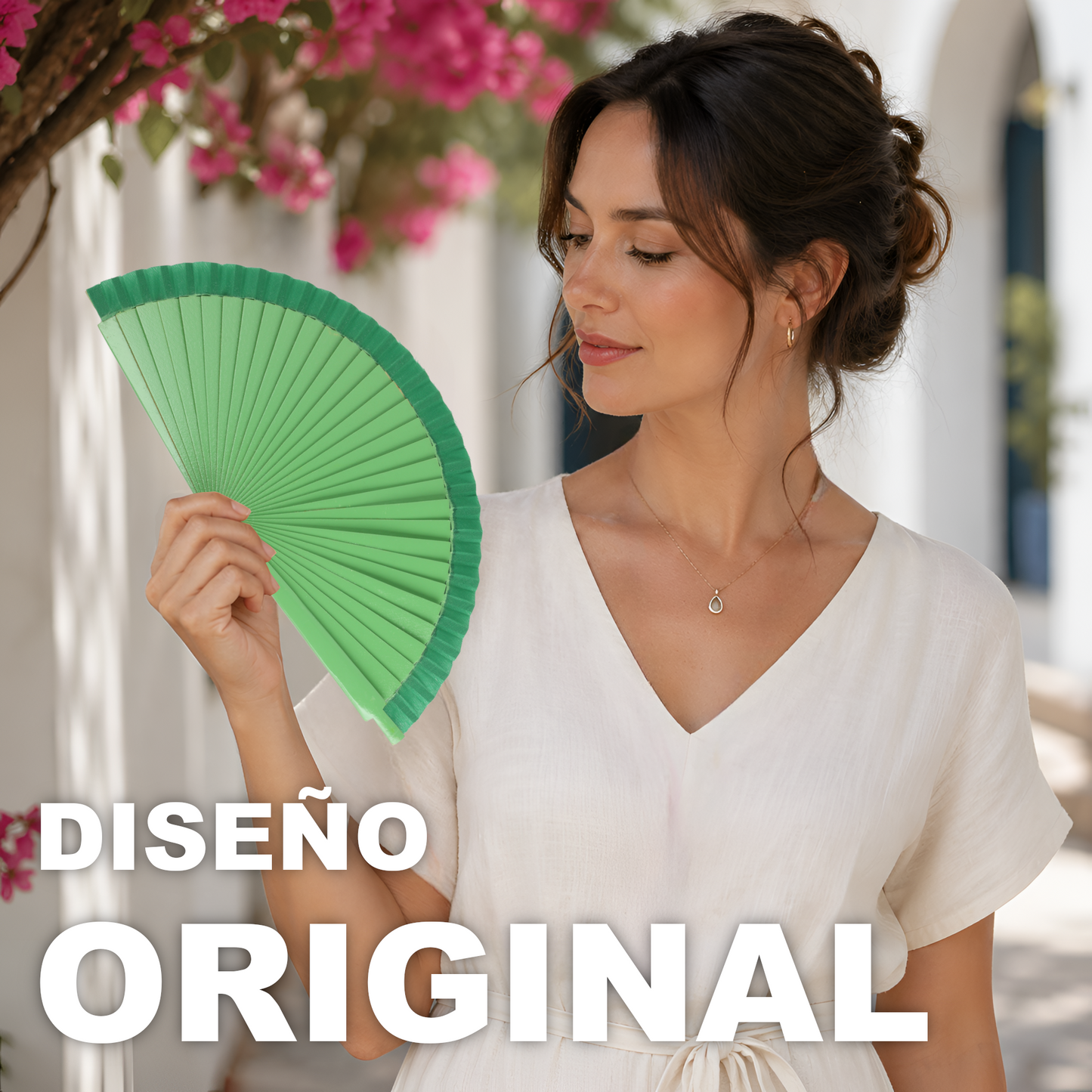 Home Universal® Pack de 1/2 Abanicos de Madera Lacados, Disponibles en Varios Colores y Tamaños, Abanico Flamenco Español para Bodas, Ferias, Fiestas, Comuniones y Eventos (19 cm, Verde Oscura)