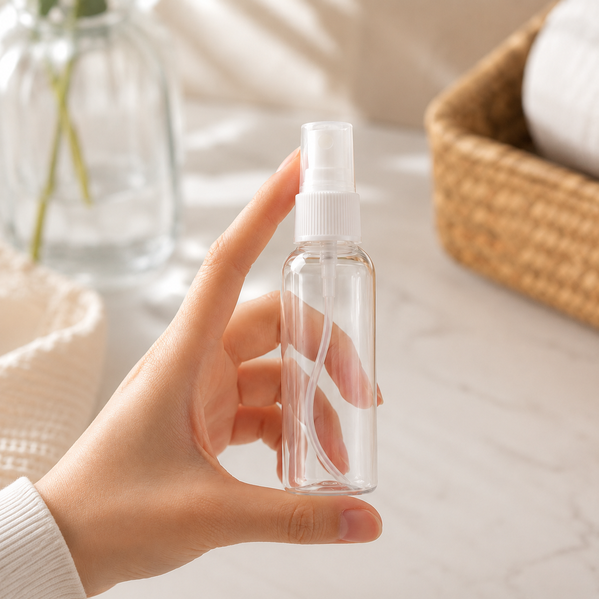 Home Universal® Botellas Vacías de Plástico con Pulverizador y Tapa Flip-Top, Reutilizables para Viaje, Cosméticos, Champú, Gel, Loción y Líquidos (50ml, Botella Pulverizadora (24 Uds))