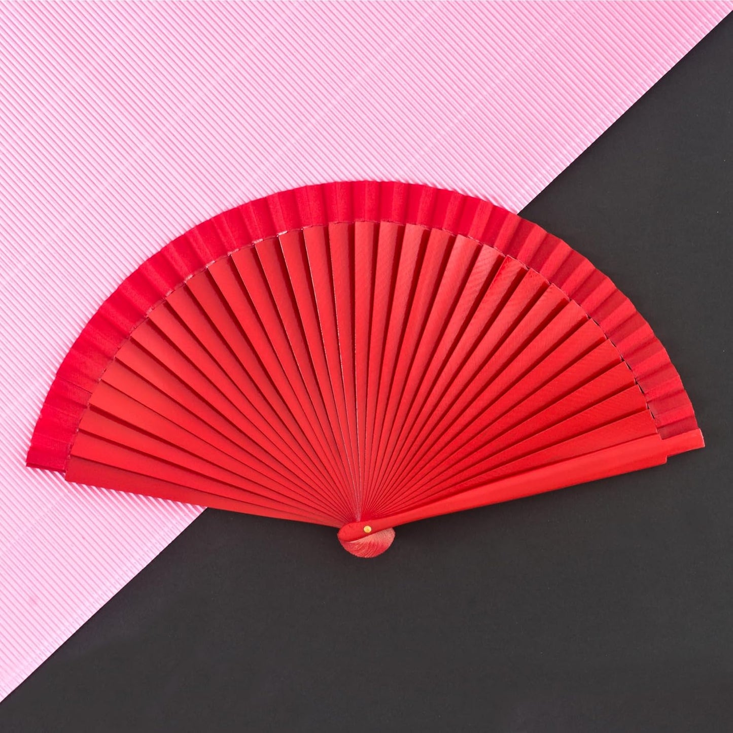 Home Universal ® Abanico Madera Español con Tela Lisa 23cm, Detalles para los Invitados, Regalos de Boda, Fiestas, Comuniones y Otros Eventos (Rojo)