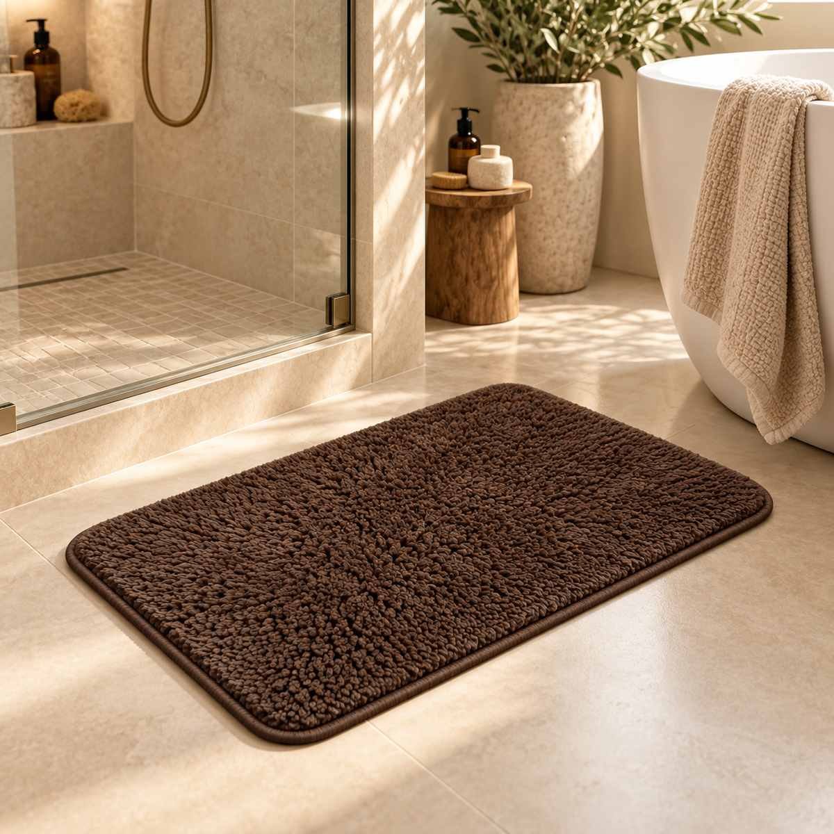 Home Universal® 2 Alfombras de Baño Absorbentes y Antideslizantes, Alfombrillas Suaves con Base de Goma, Lavables a Máquina, para Ducha, Bañera y Lavabo (Marrón Chocolate, 40 x 60 cm (Rectangular))