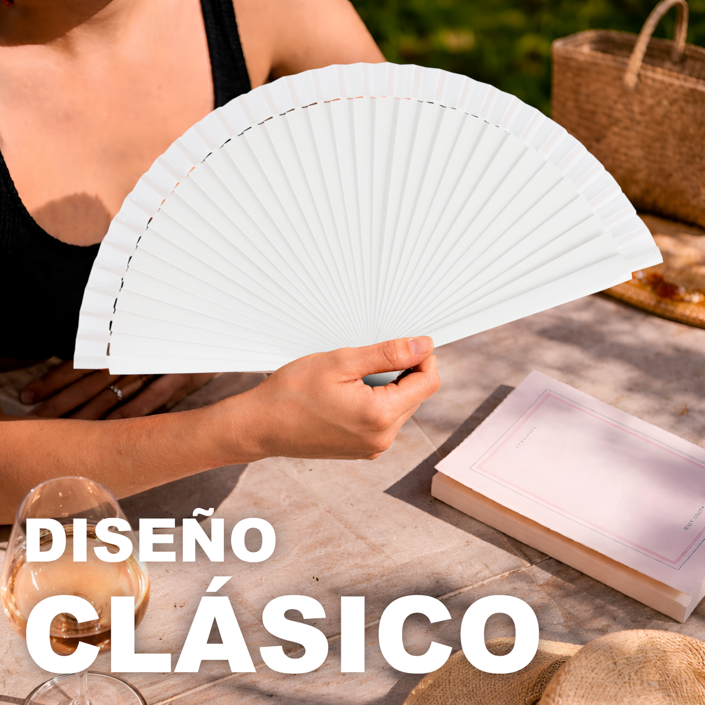 Home Universal® Abanico de madera con argollas para colgar, plegable, ligero y resistente, ideal para bodas, eventos y verano, diseño clásico y portátil perfecto para regalo y uso diario - Blanco (23CM)