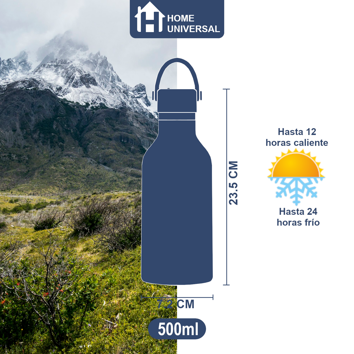 Home Universal® Botella Térmica 500ml de Acero Inoxidable | 12h y Frías 24h | Doble Pared | Mantiene Frío y Caliente por Horas | Antiderrames, Ligera e Ideal para Deporte, Oficina y Viajes (Verde)