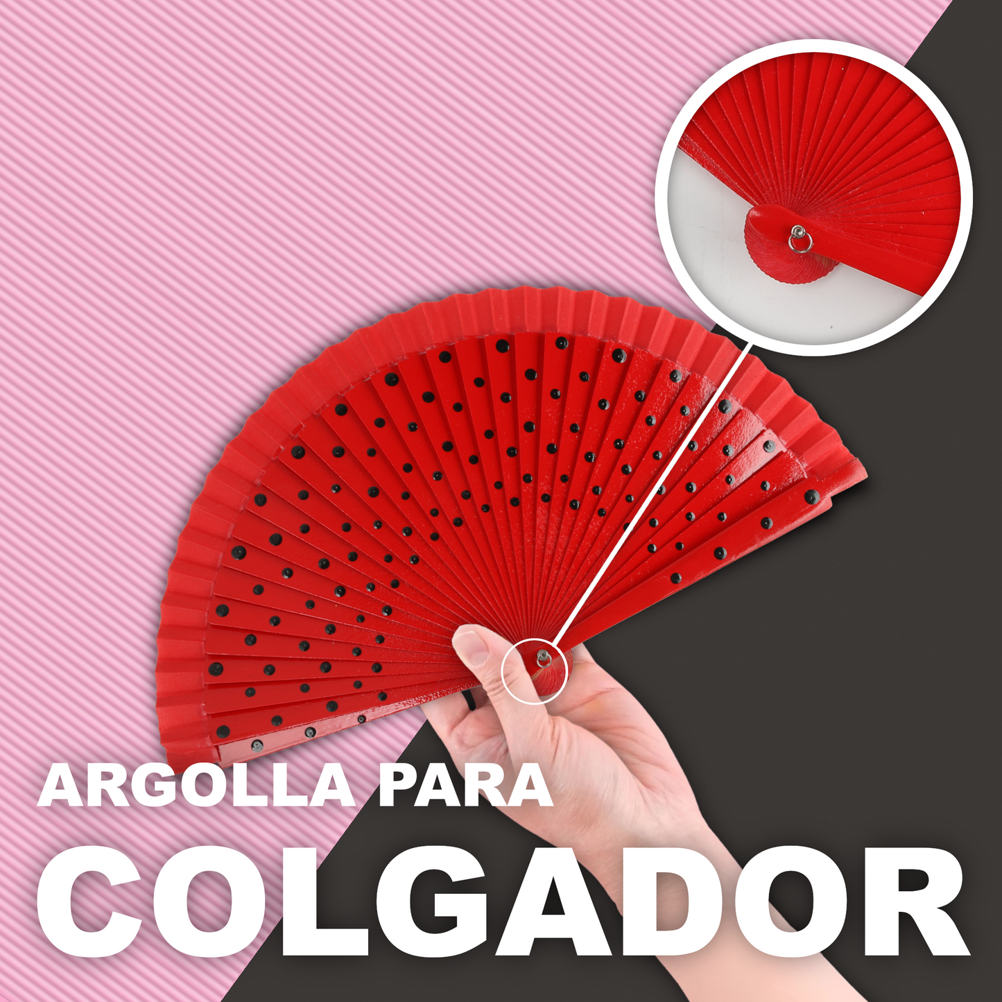 Home Universal® Pack de 1/2 Abanicos de Madera Lacados, Disponibles en Varios Colores y Tamaños, Abanico Flamenco Español para Bodas, Ferias, Fiestas, Comuniones y Eventos (19 cm, Rojo Con Lunar Negro)